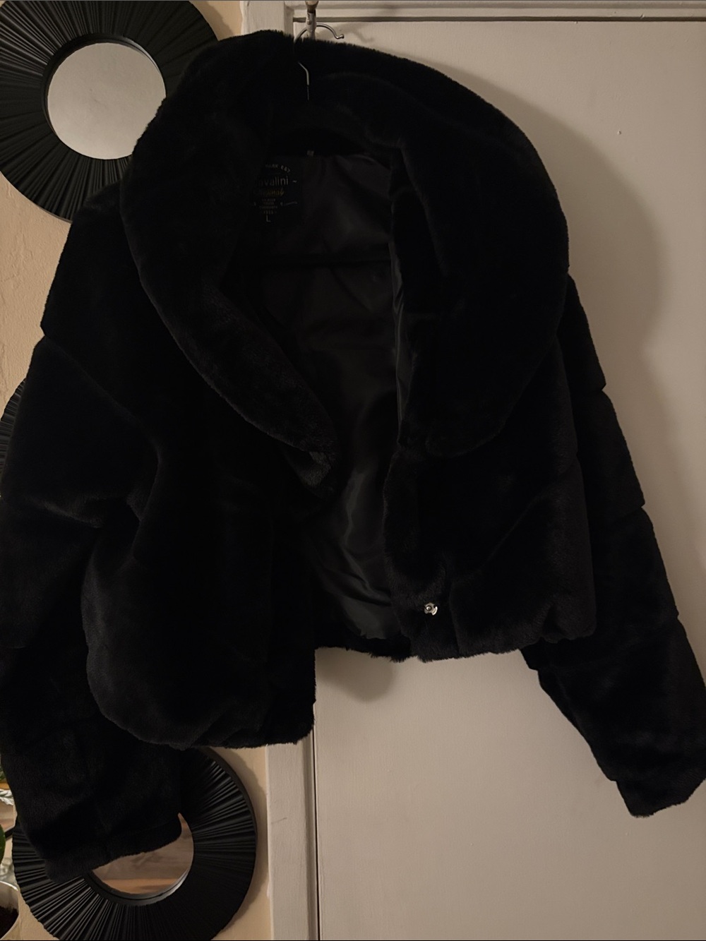 Cavalini Black Faux Fur Cropped Teddy Jacket